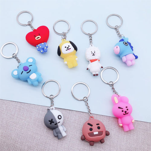 Korean Bangtan Boys Cartoon Keychain Personalized Cute Key Chain 3D PVC Doll Keychains For Women Men Key Ring Chain Bag Pendant